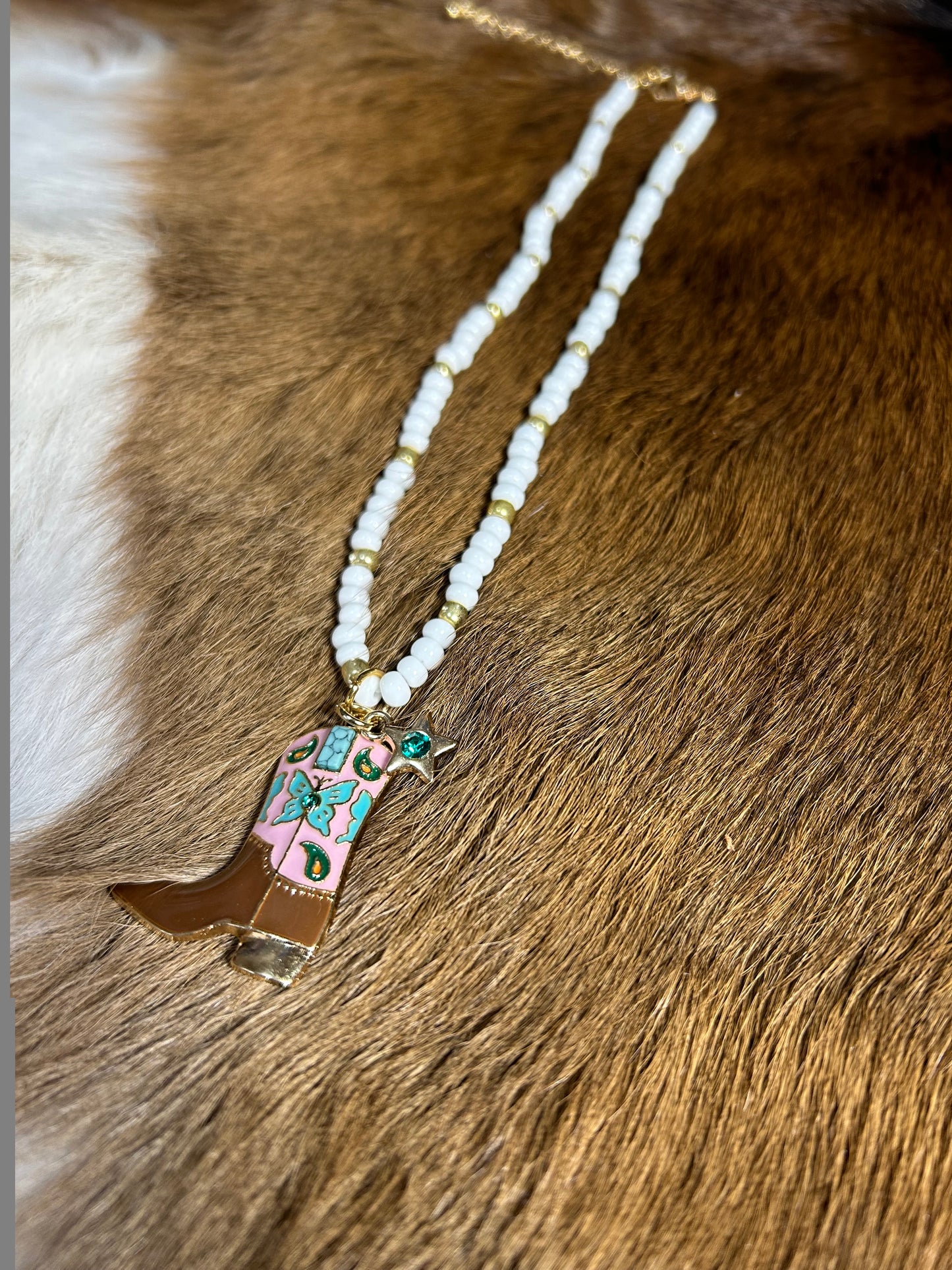 Western Beaded Boot Necklace