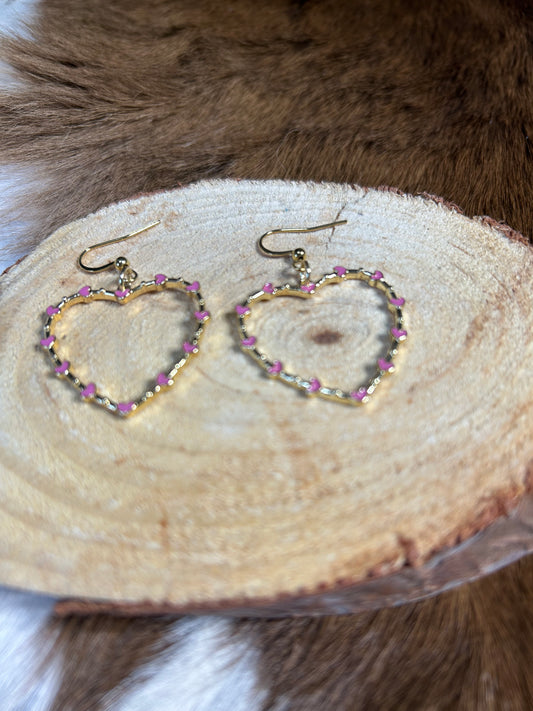 Gold Heart Shape with Small Hearts Surrounding the Gold Heart Earrings