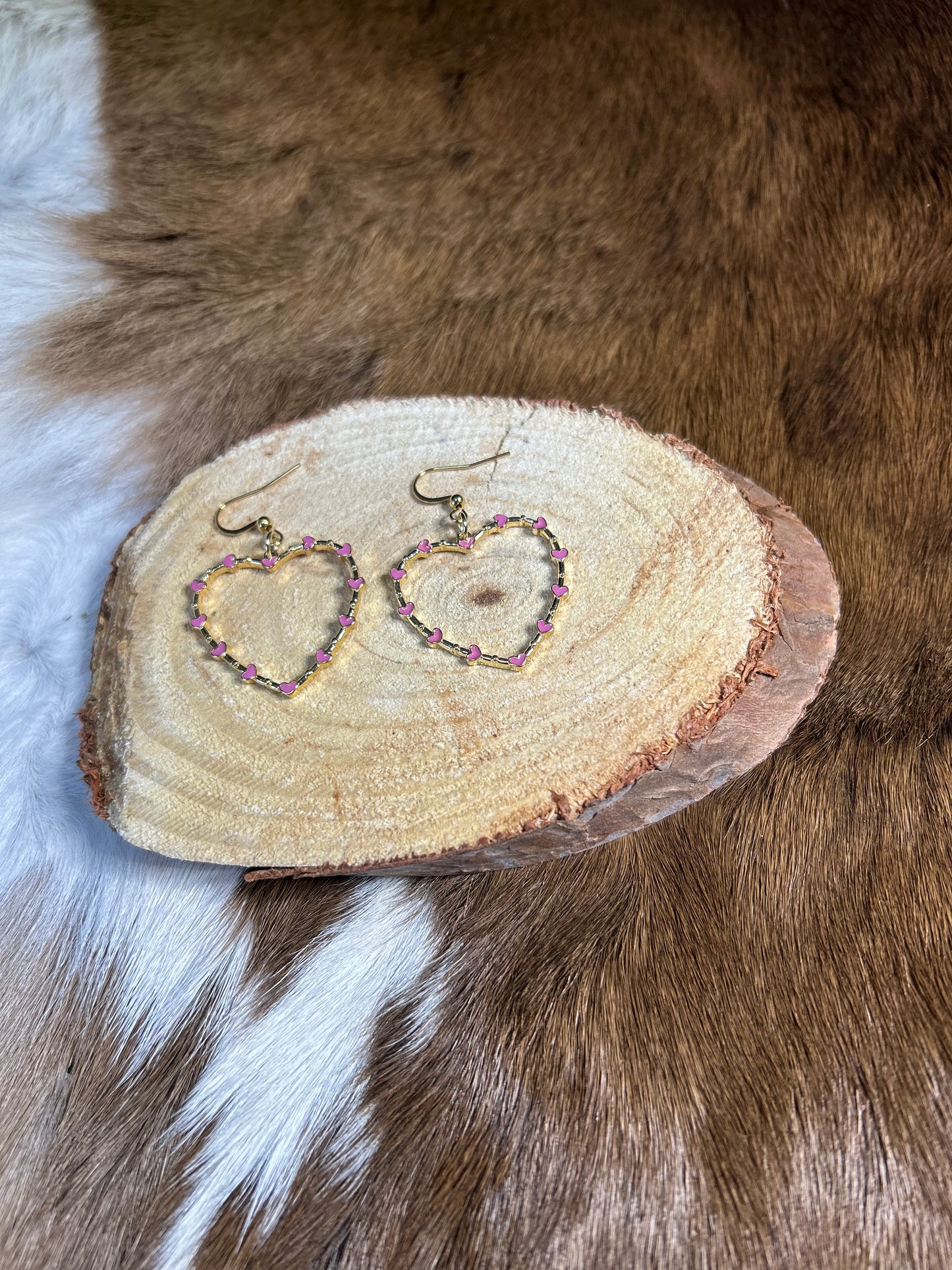 Gold Heart Shape with Small Hearts Surrounding the Gold Heart Earrings