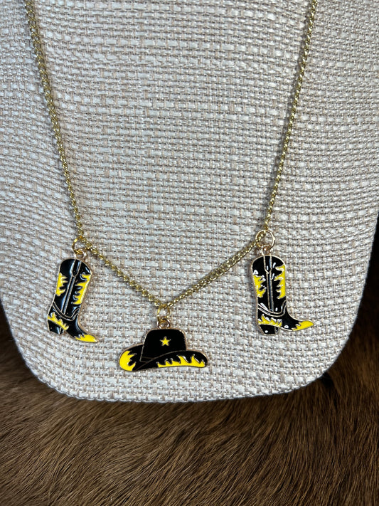 Girls Western Hat and Boot Charm Necklace
