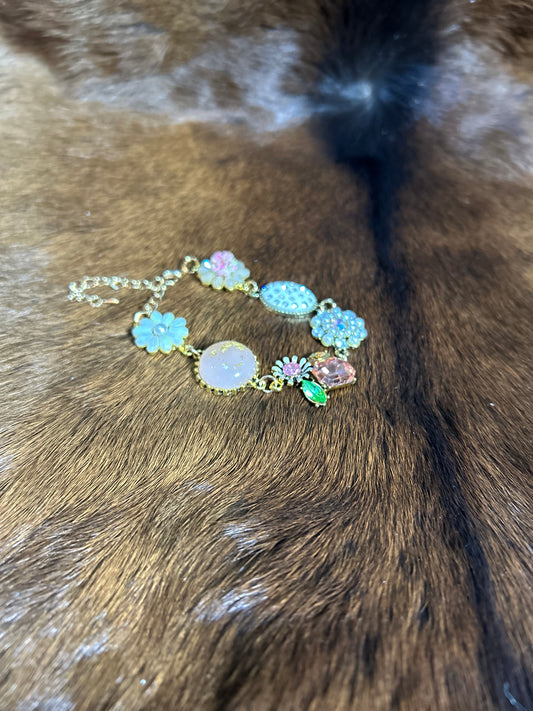 Assorted Charms Flowers Beads and Stone Bracelet