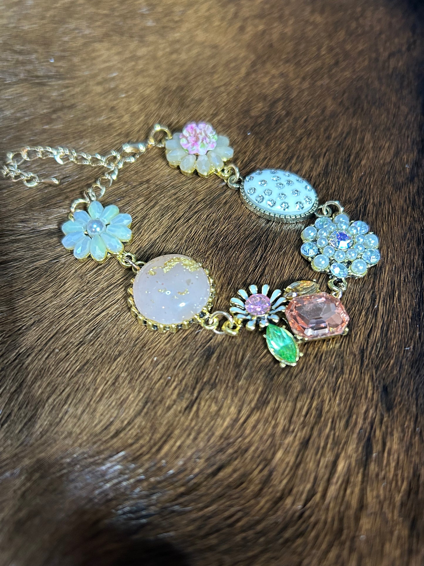 Assorted Charms Flowers Beads and Stone Bracelet