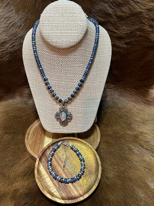 Plated Glass Beeds Necklace Bracelet Set