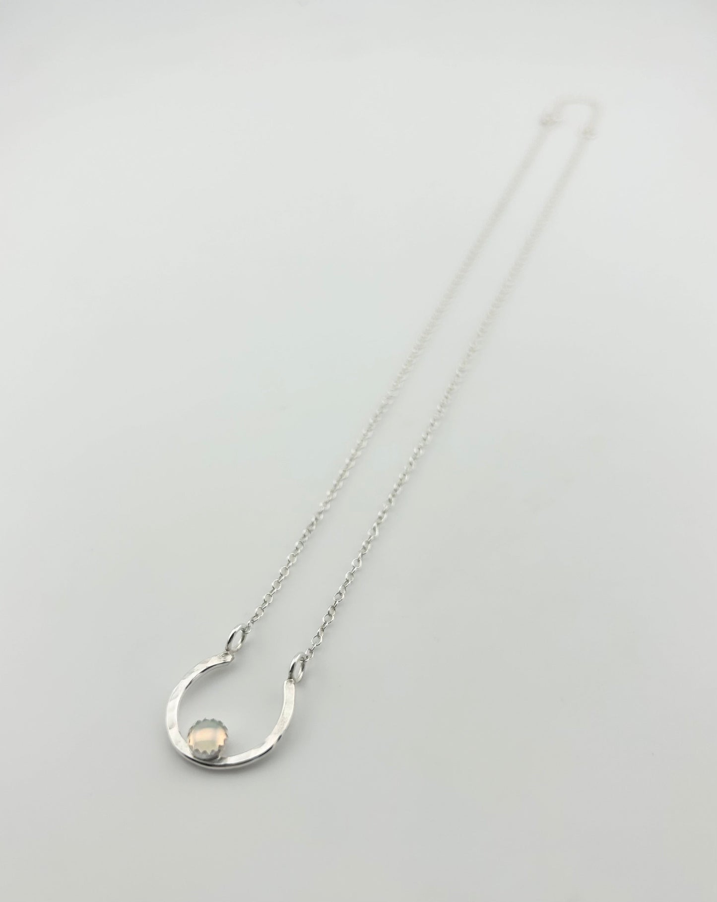 Lucky Horseshoe Charm Necklace - Rainbow Opal