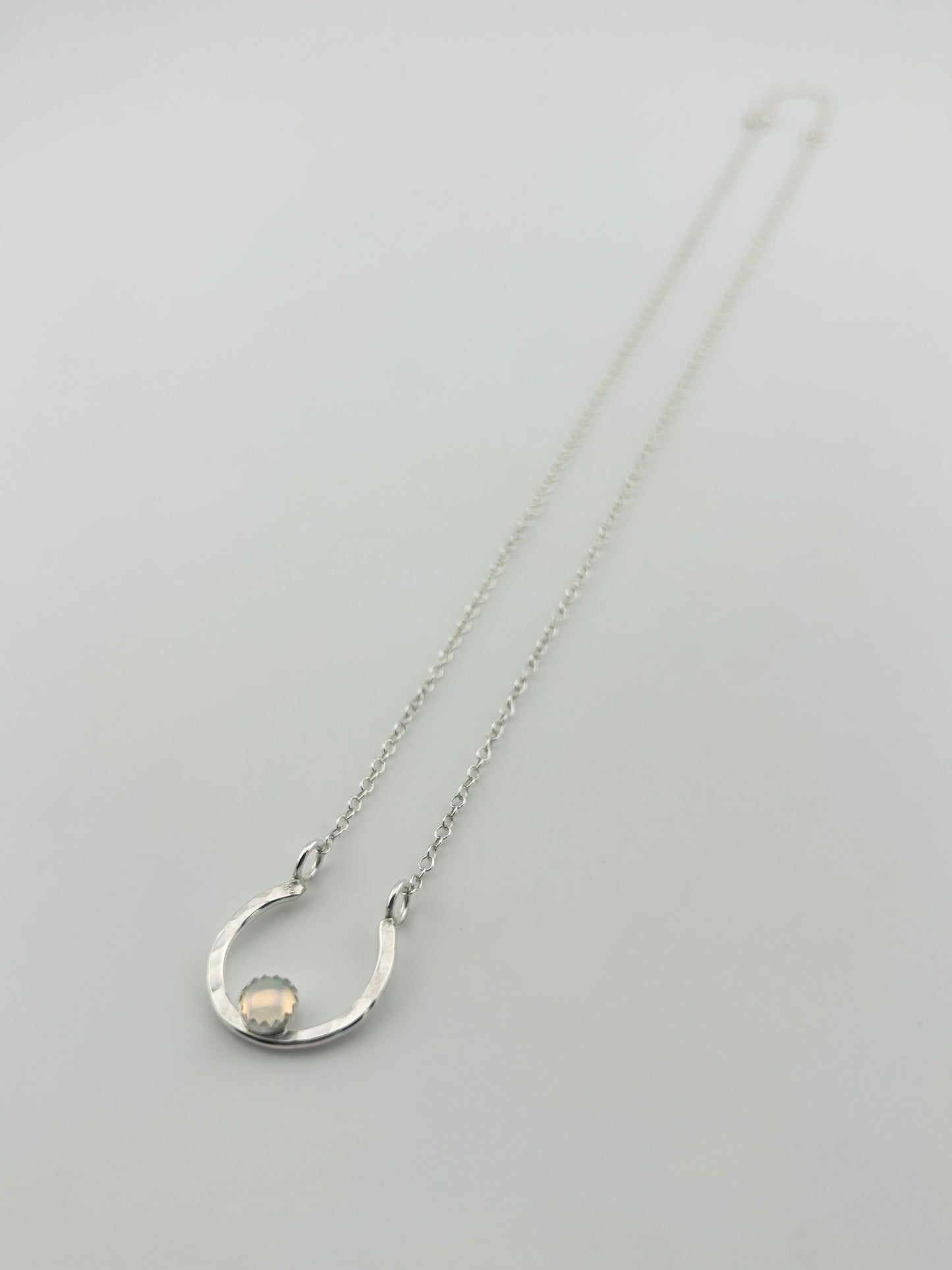Lucky Horseshoe Charm Necklace - Rainbow Opal