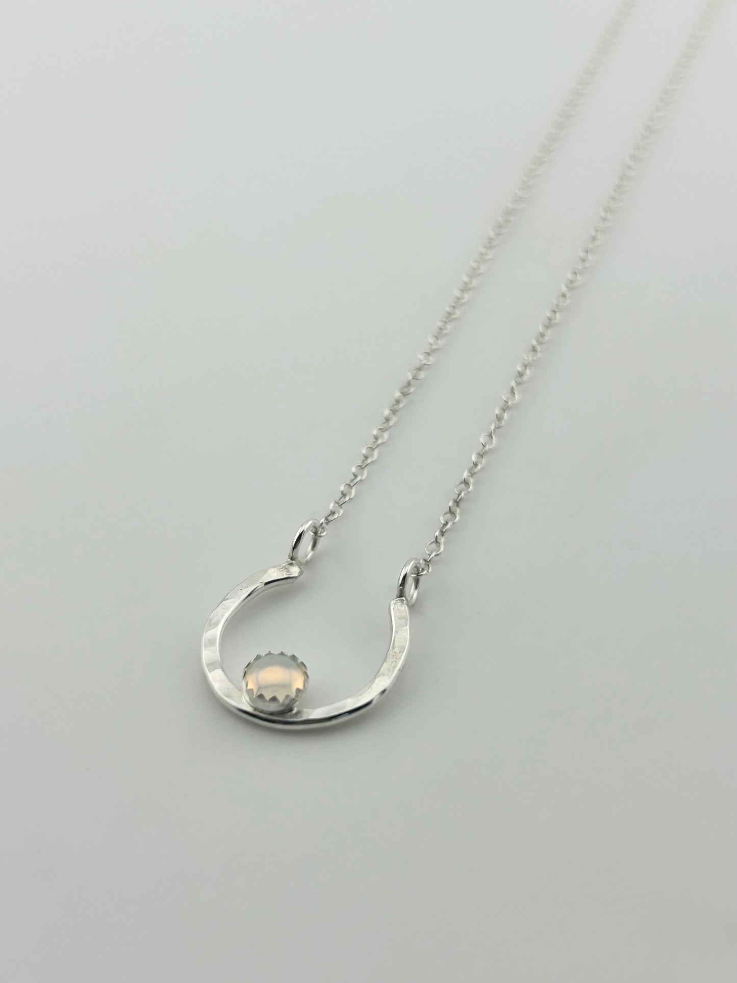 Lucky Horseshoe Charm Necklace - Rainbow Opal