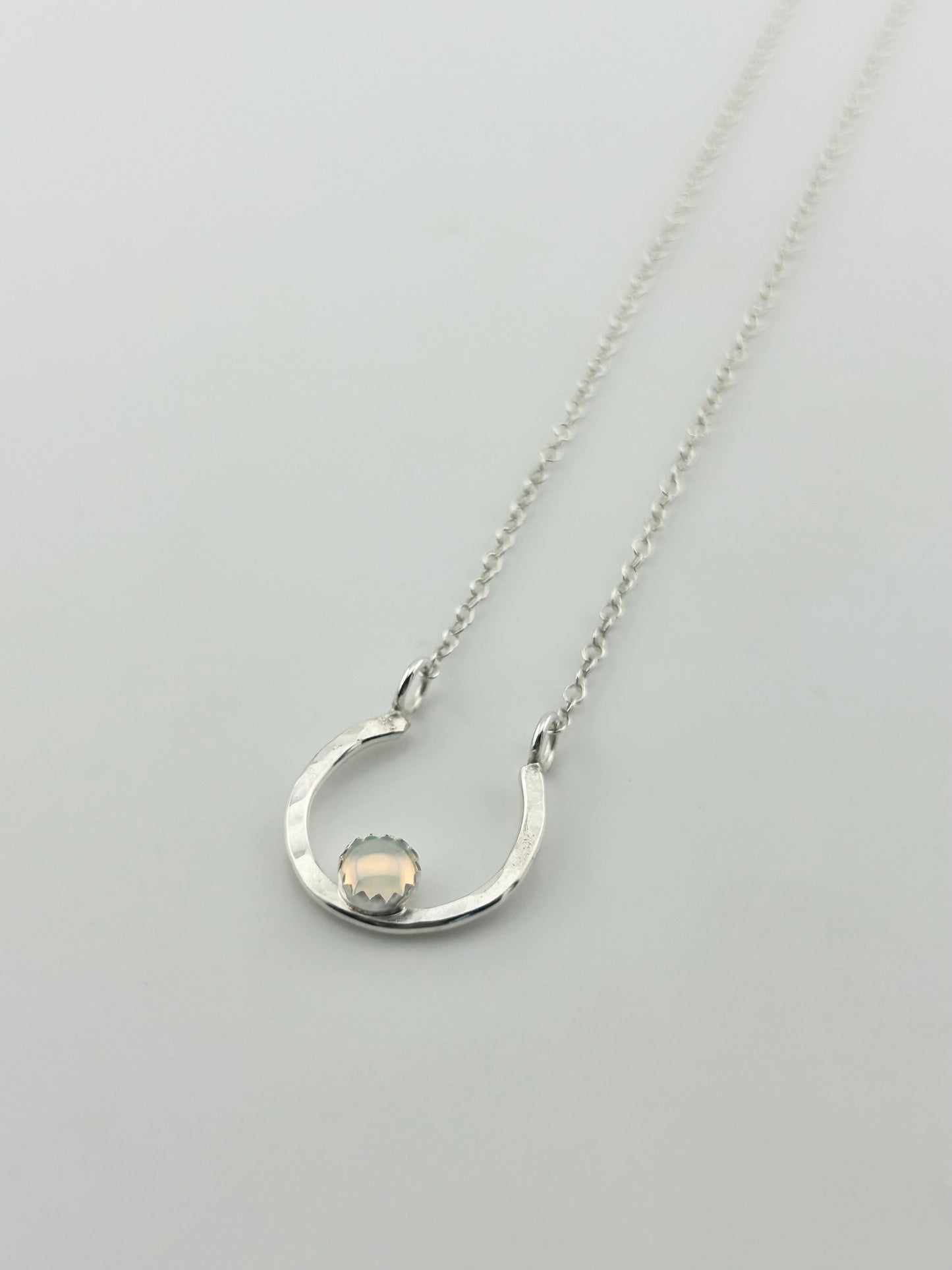 Lucky Horseshoe Charm Necklace - Rainbow Opal