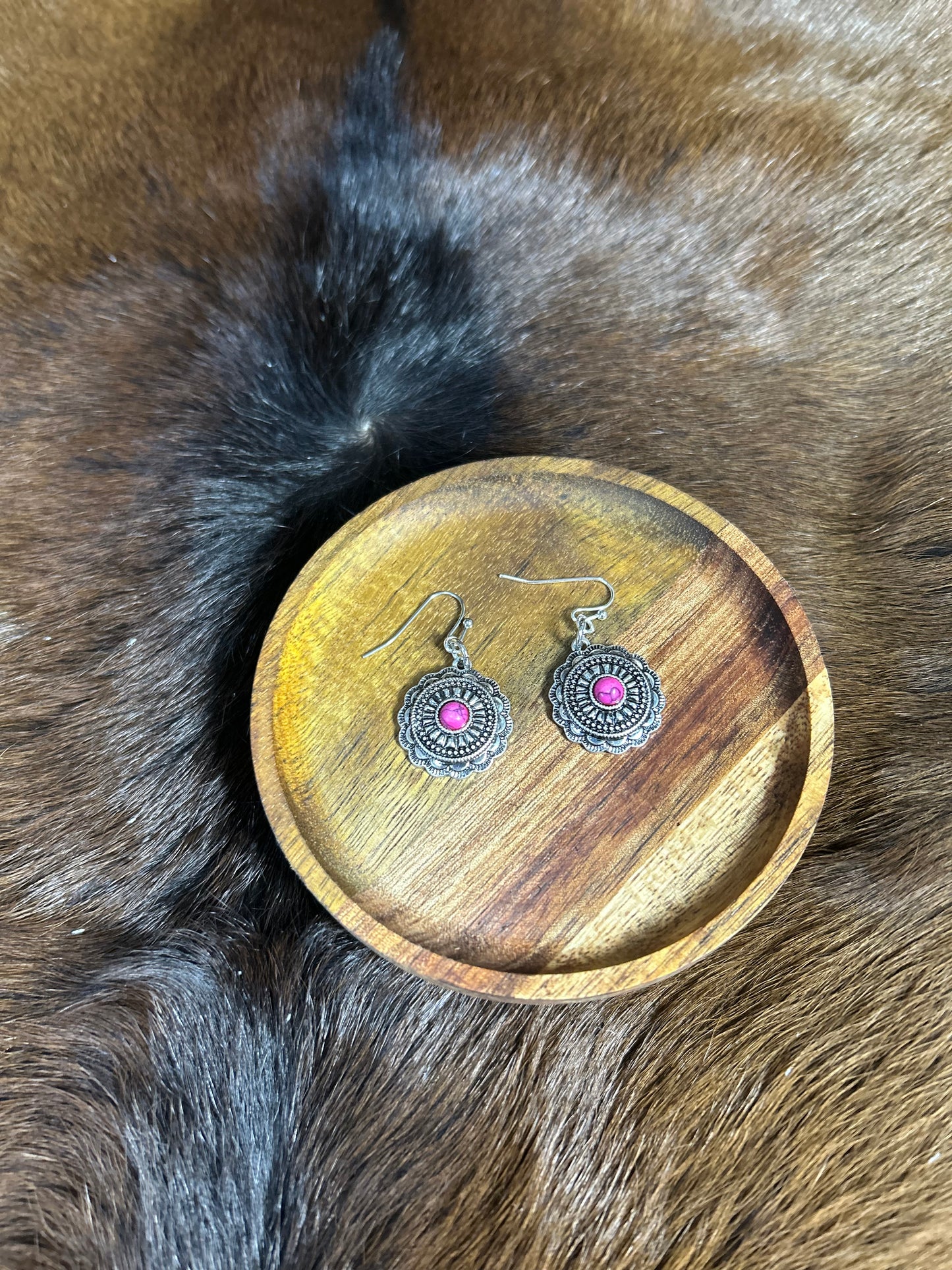 Western Rosette Silver Dangle Earrings