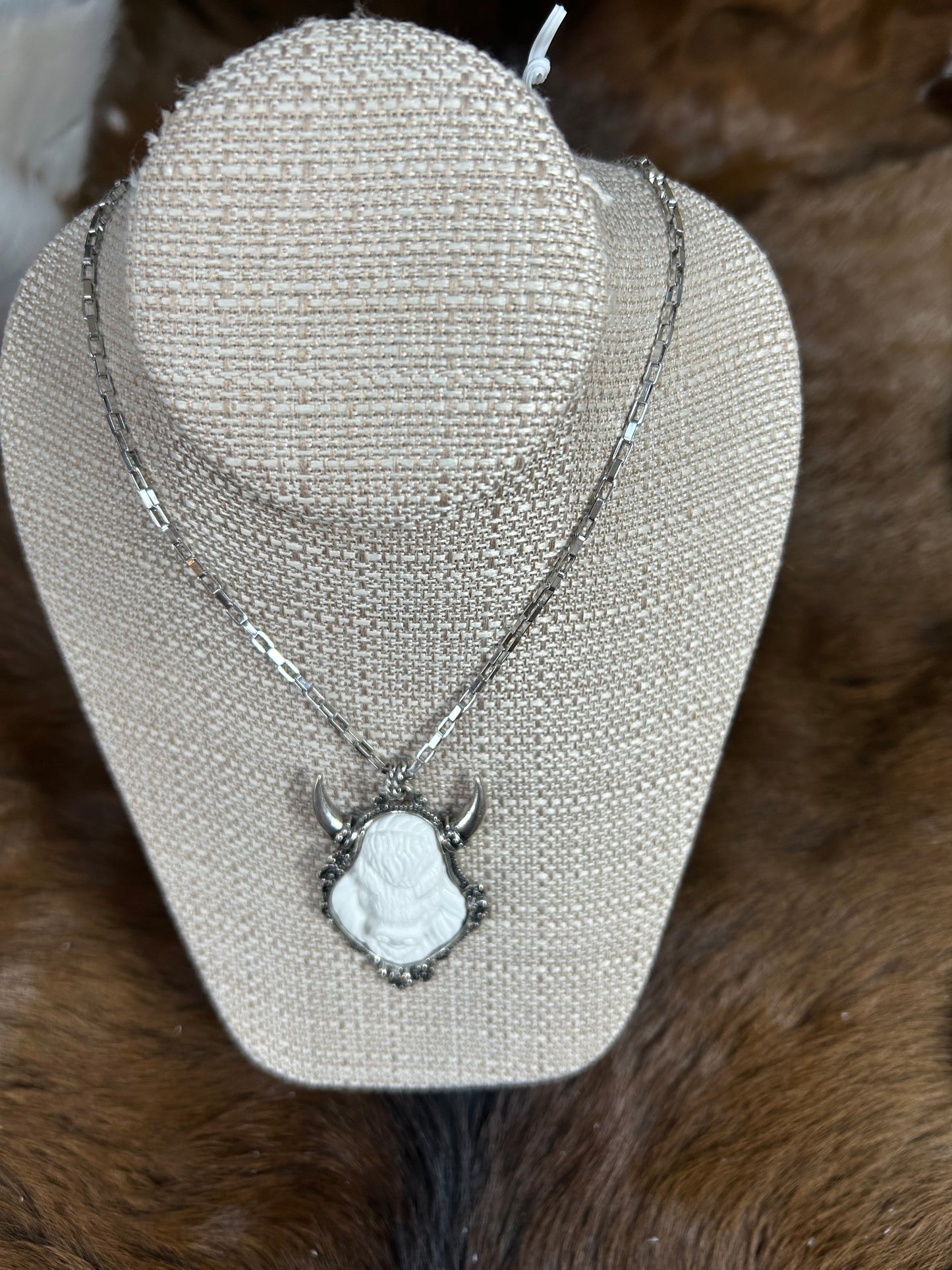 Buffalo Head Silver Necklace