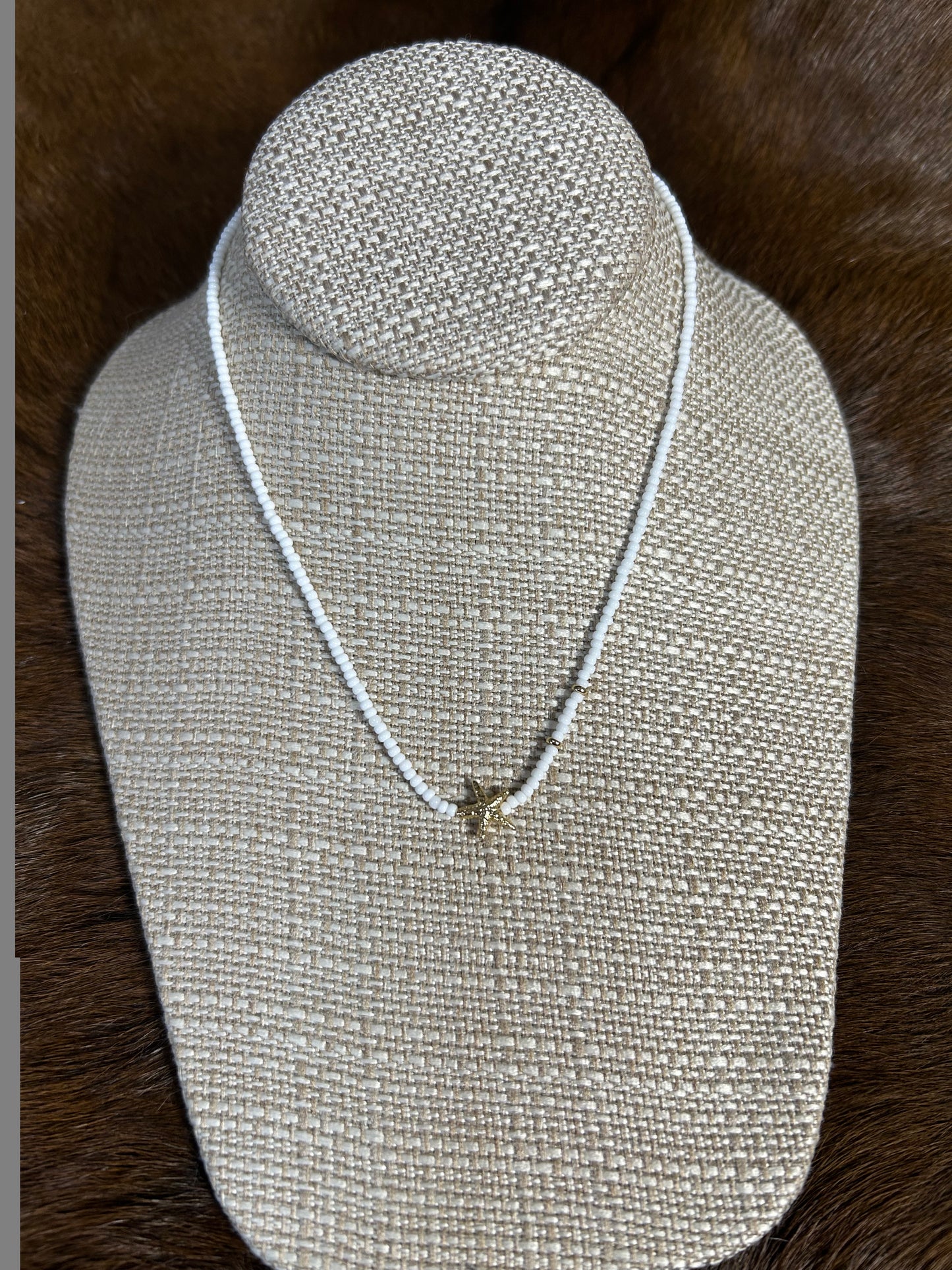 Girls White Seed Bead Necklace Star Charm