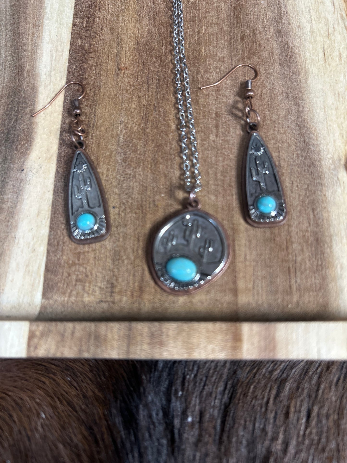 Southwestern Necklace and Earring Set Cactus Theme