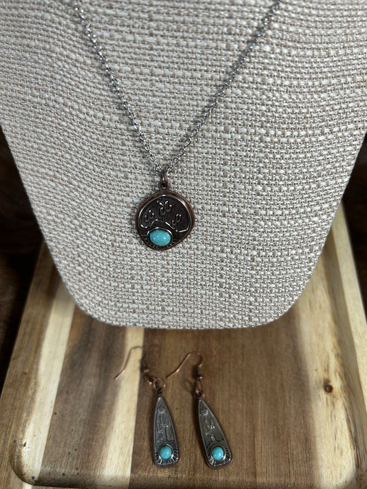 Southwestern Necklace and Earring Set Cactus Theme