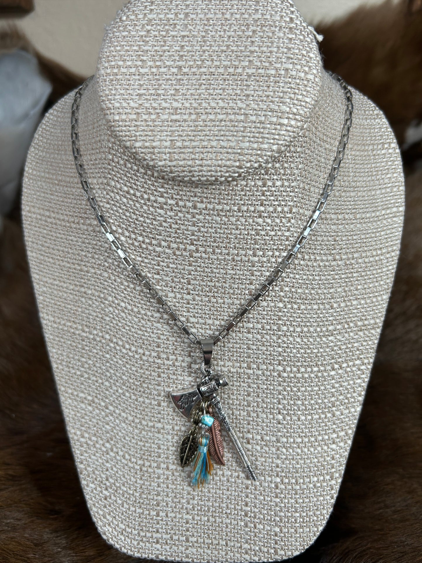 Indian Tomahawk Necklace Silver Chain