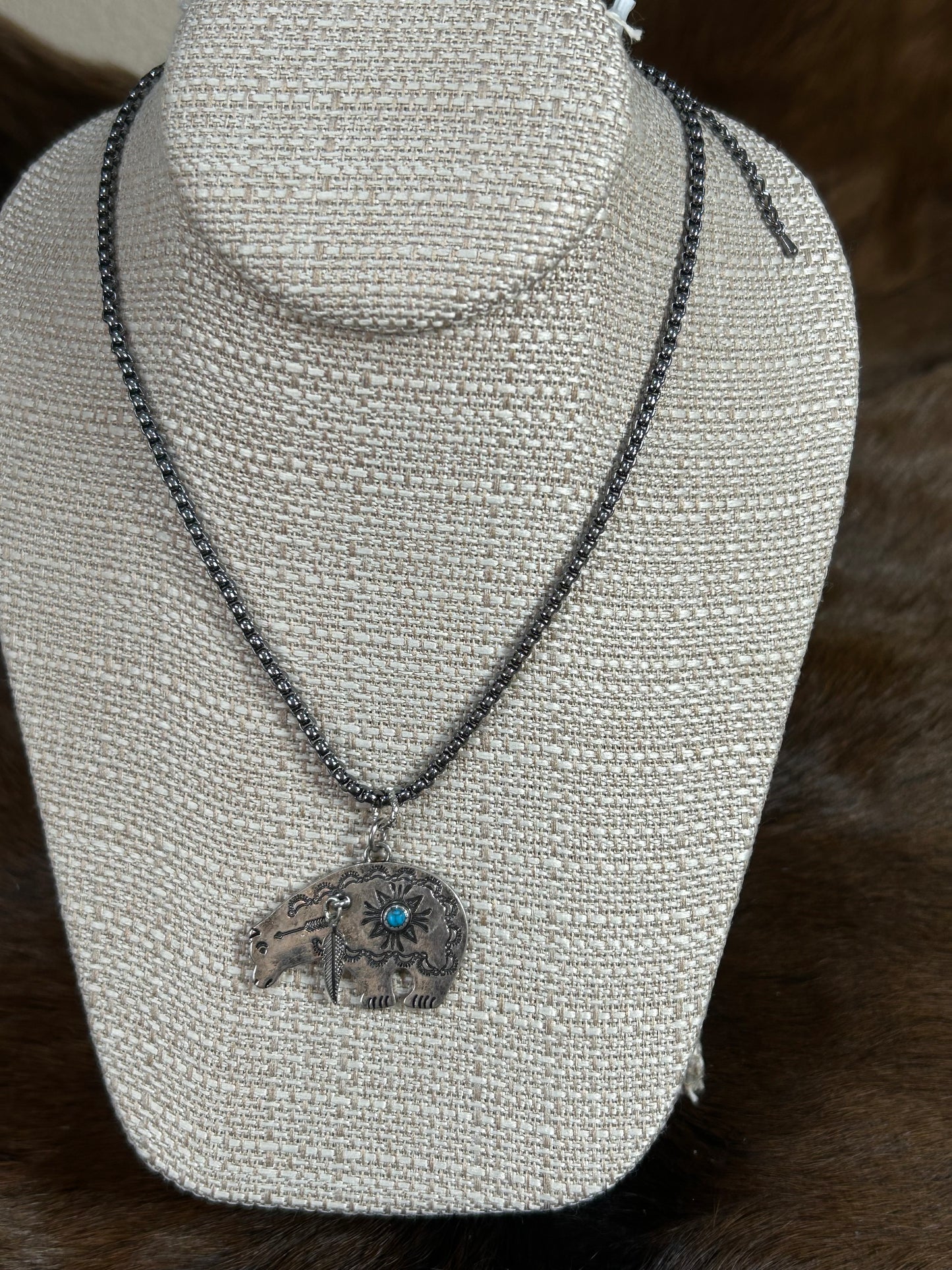 Silver Bear Black Necklace for Men and Teens