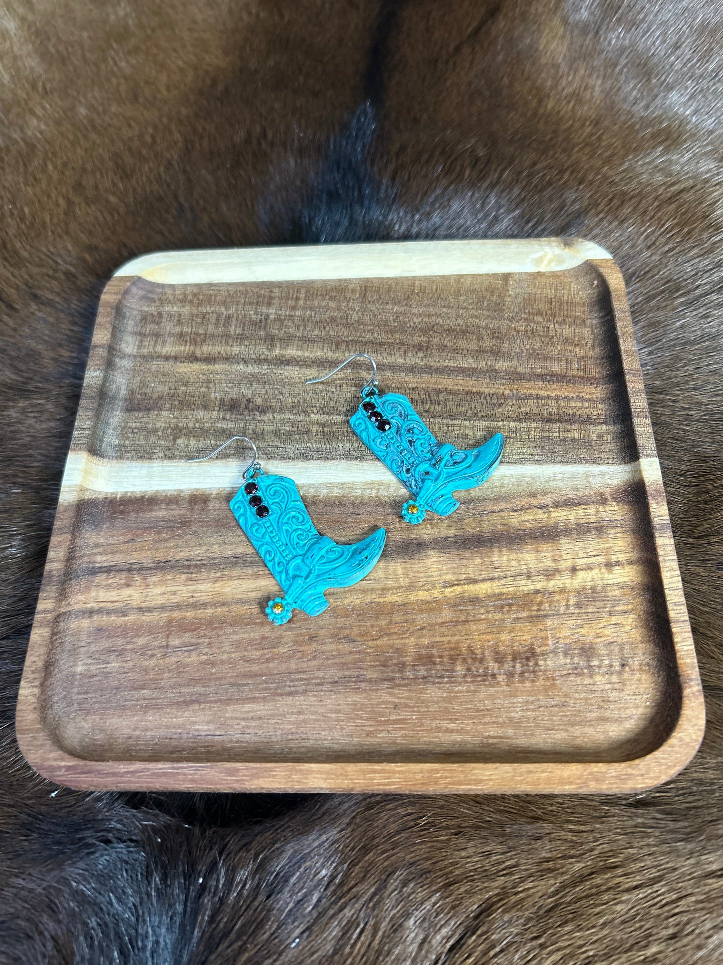 Cowgirl Western Antique Turquoise Boot Earrings
