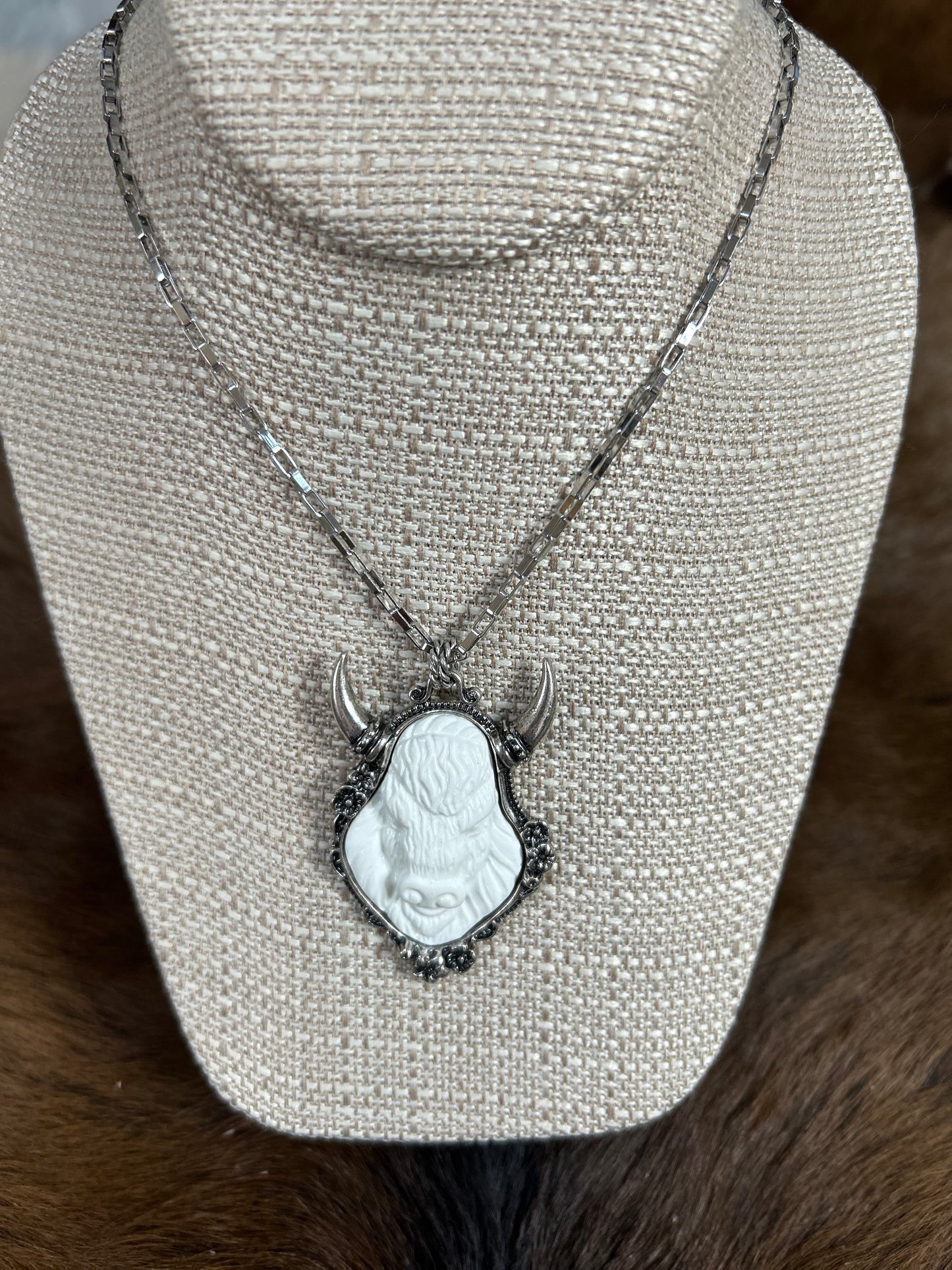 Buffalo Head Silver Necklace