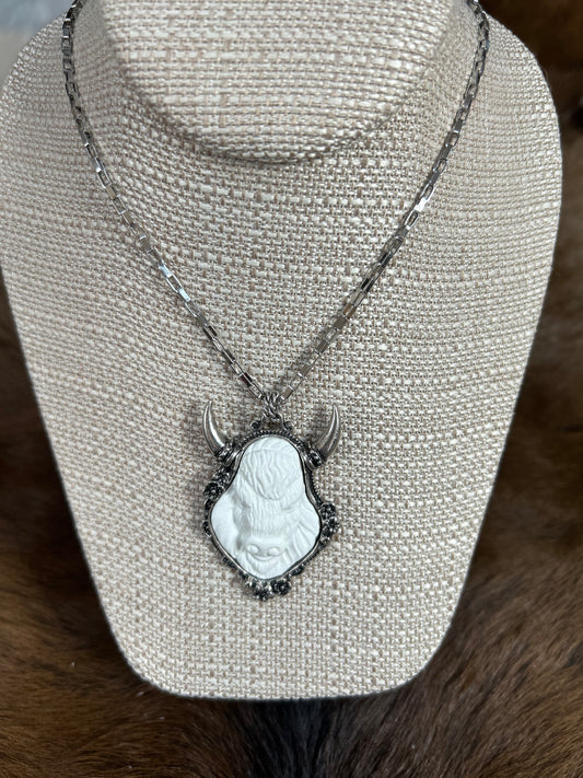 Buffalo Head Silver Necklace