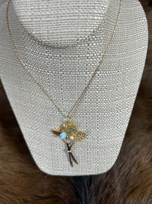Western Cowgirl Gold Necklace with Cowgirl Hat Charm