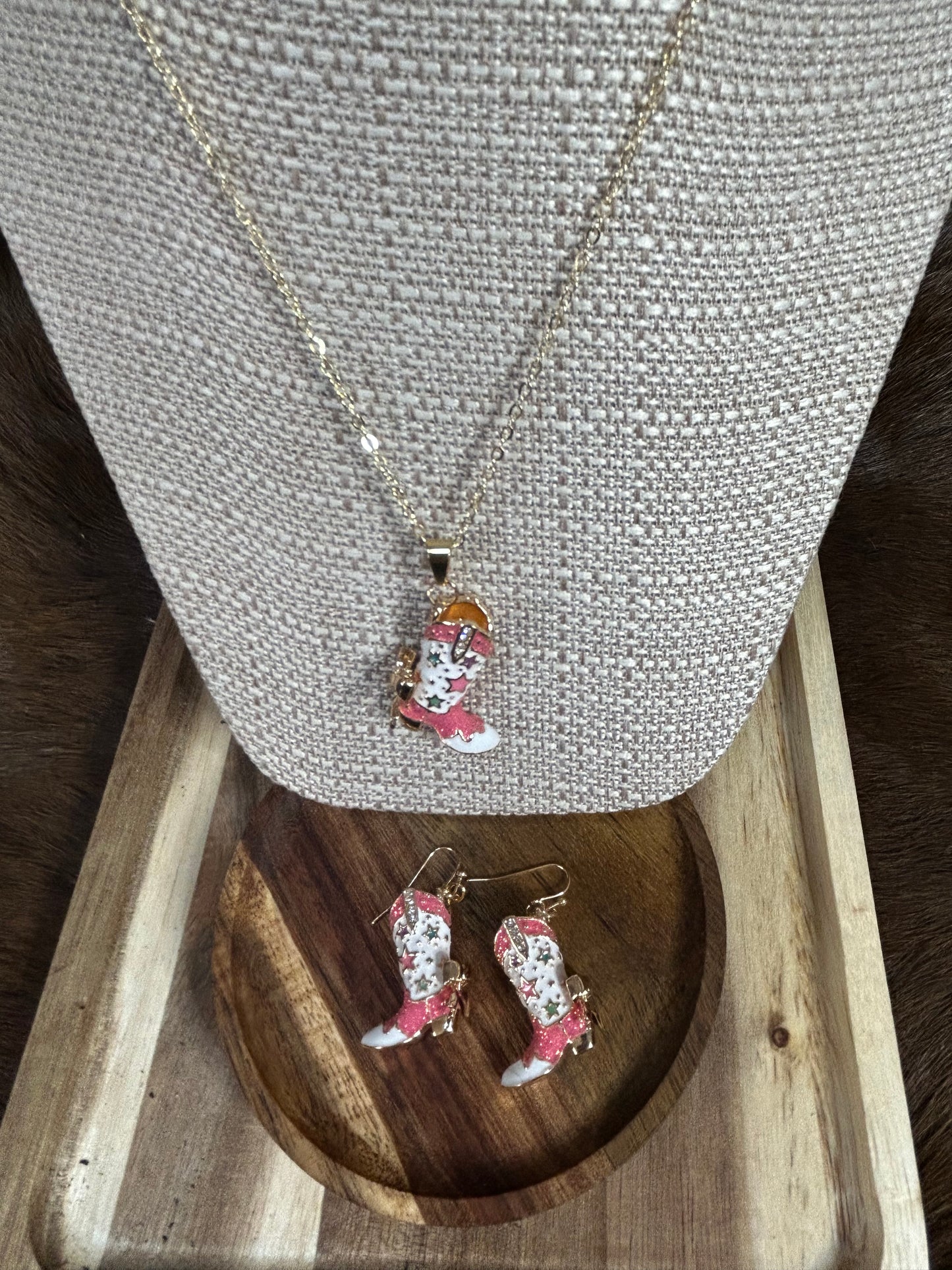 Western Cowgirl Boot Necklace and Earring Set