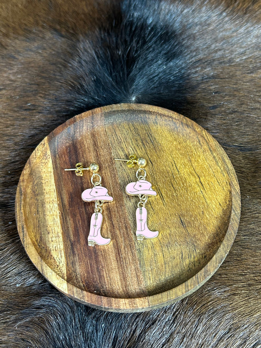 Wester Cowgirl Earrings Pink Cowboy Hat Boots