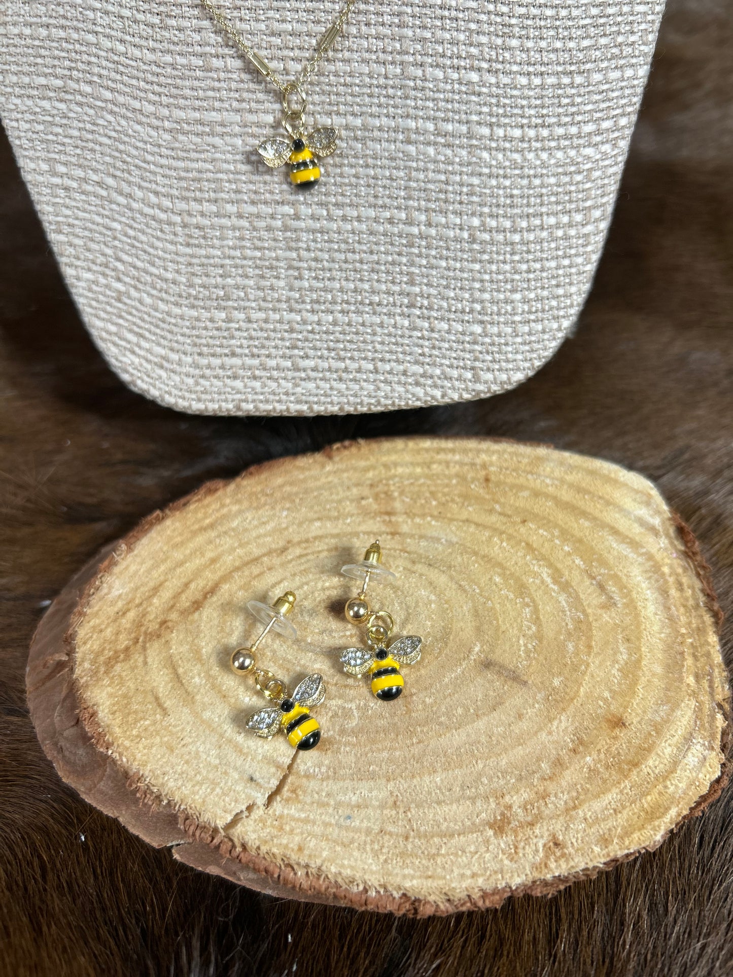 Gold Chain Necklace Bee Pendent Little Bee Earrings