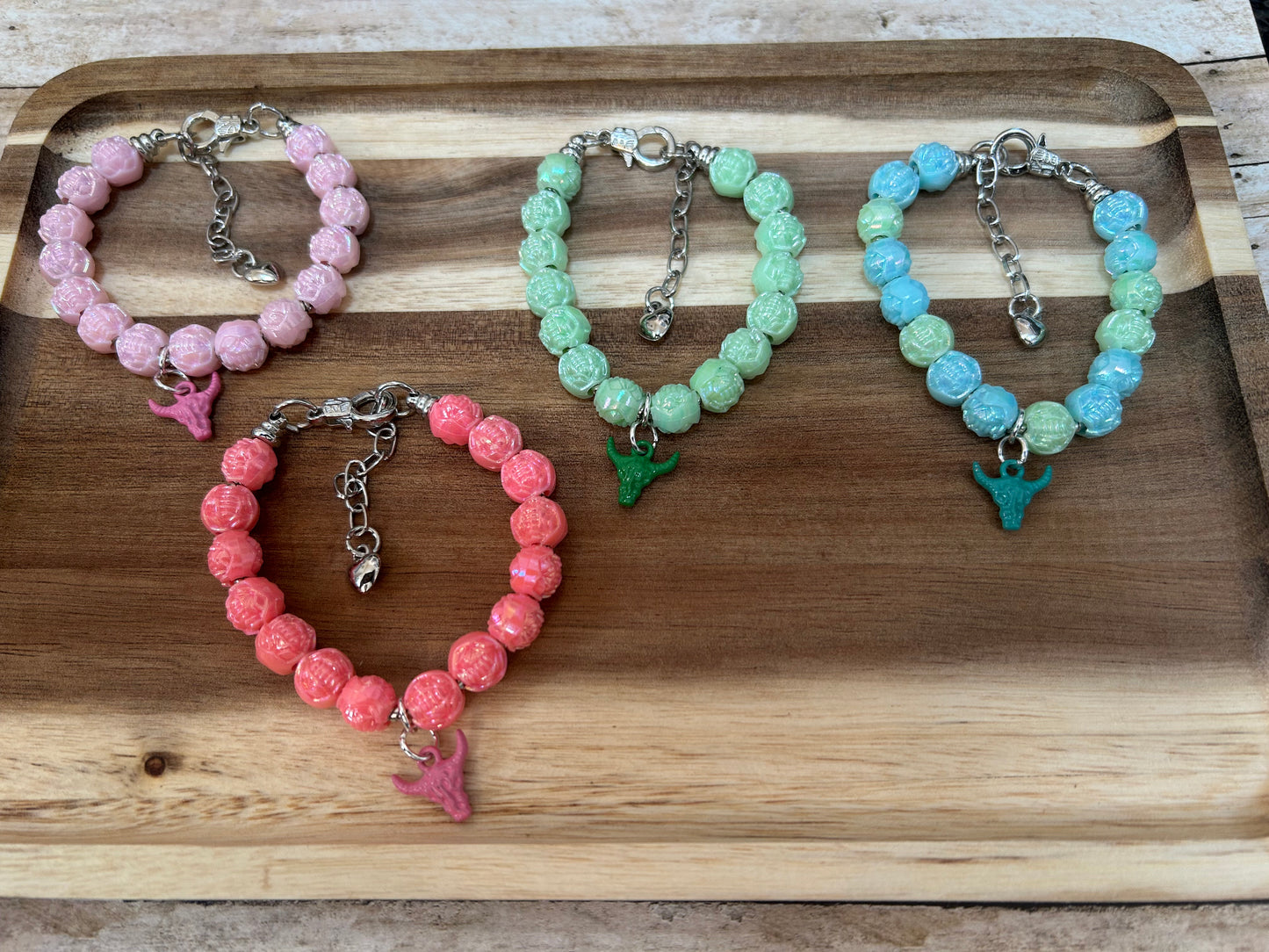 Little Girls Western Steer Head Beaded Bracelet