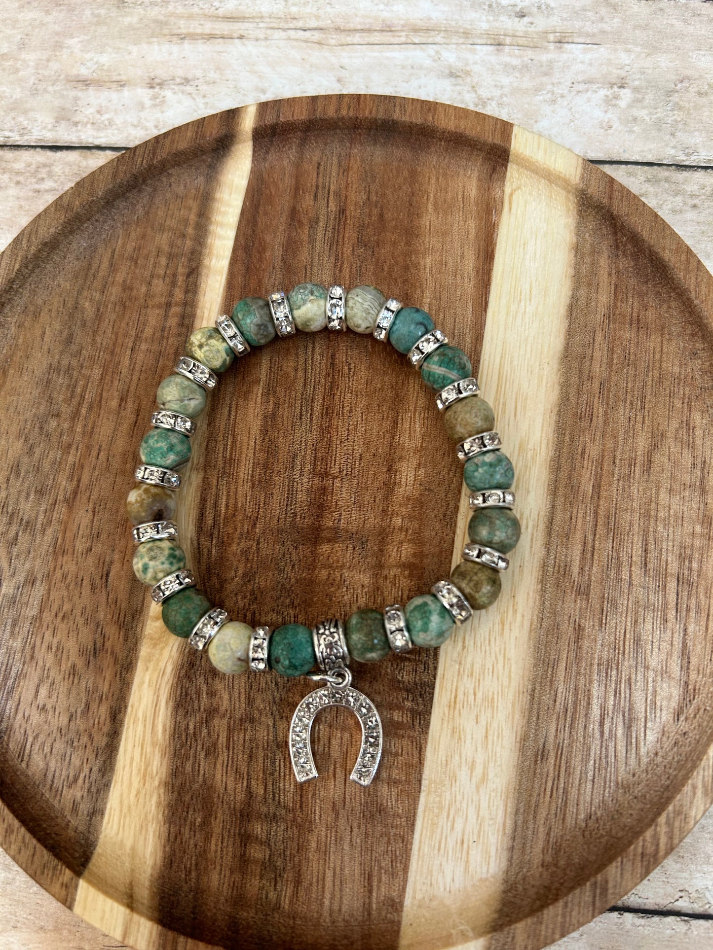 Western Beaded Stretch Bracelet Rhinestone Horseshoe