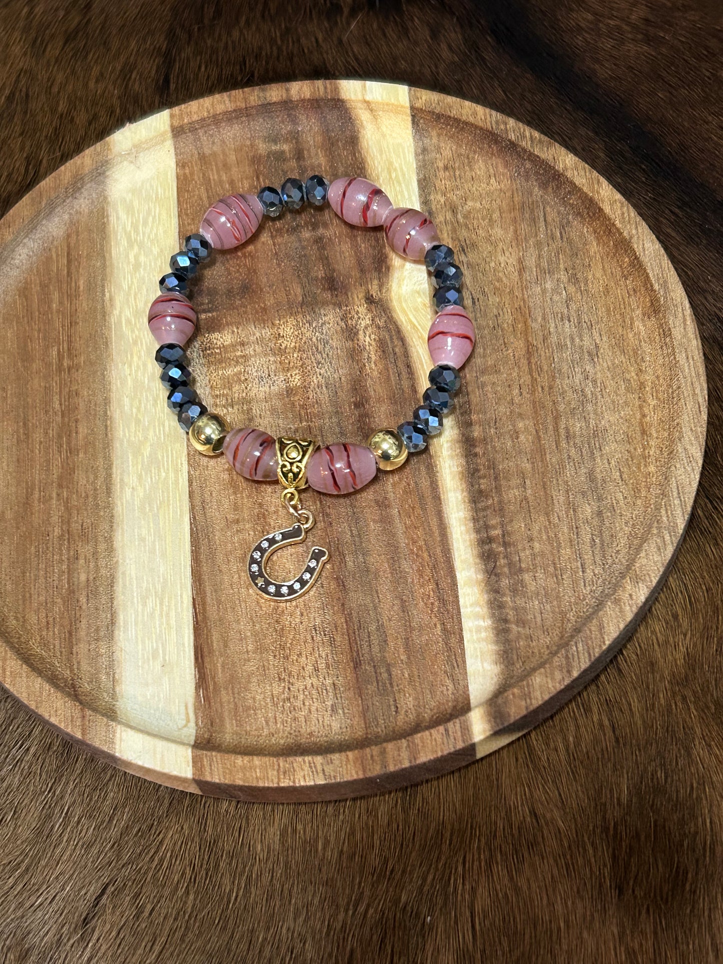 Western Stretch Beaded Bracelet Rhinestone Horseshoe