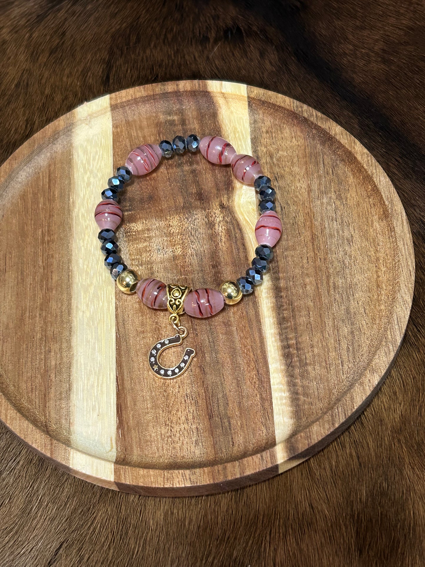 Western Stretch Beaded Bracelet Rhinestone Horseshoe