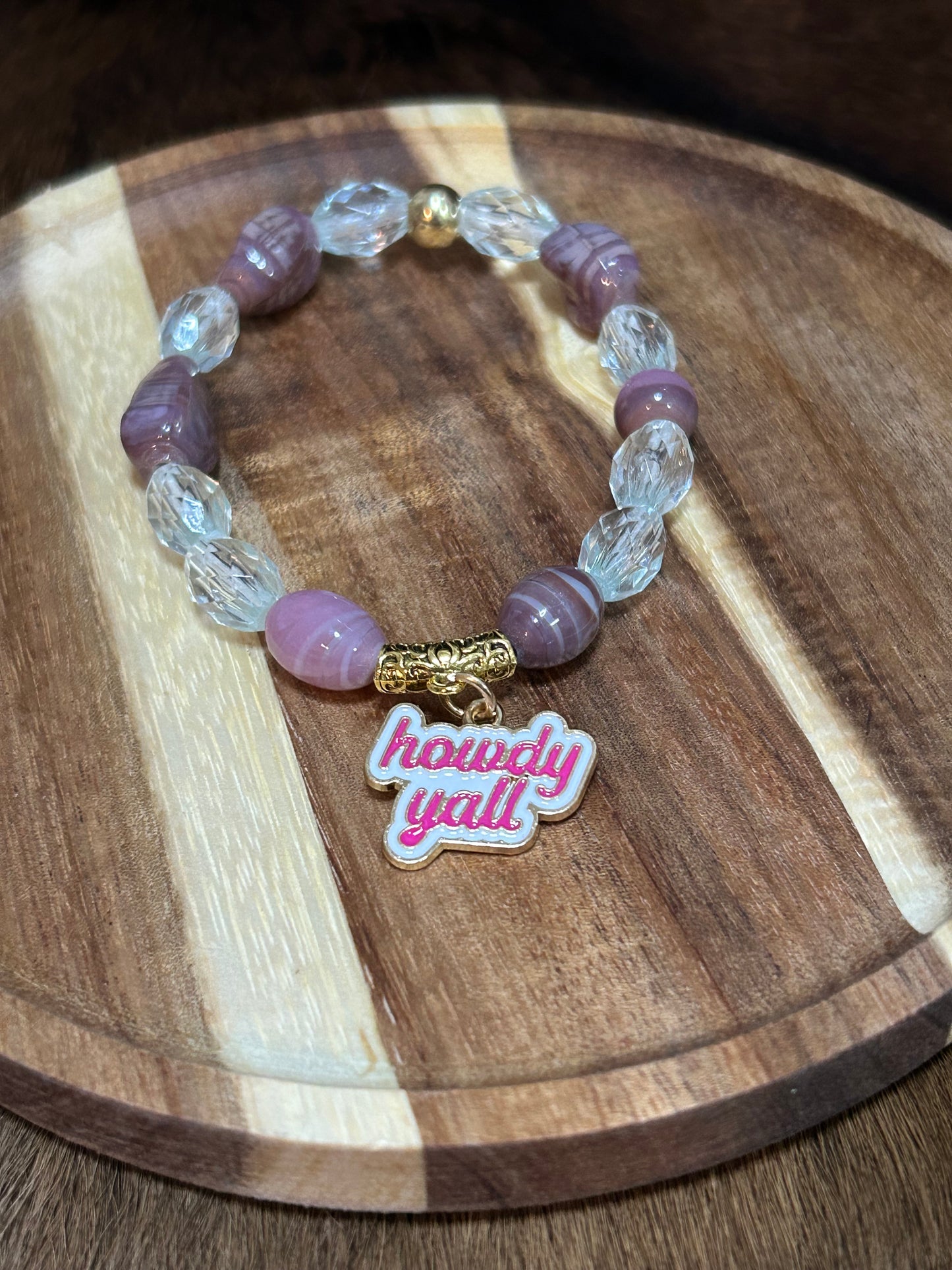 Western Stretch Beaded Bracelet Howdy Yall Charm