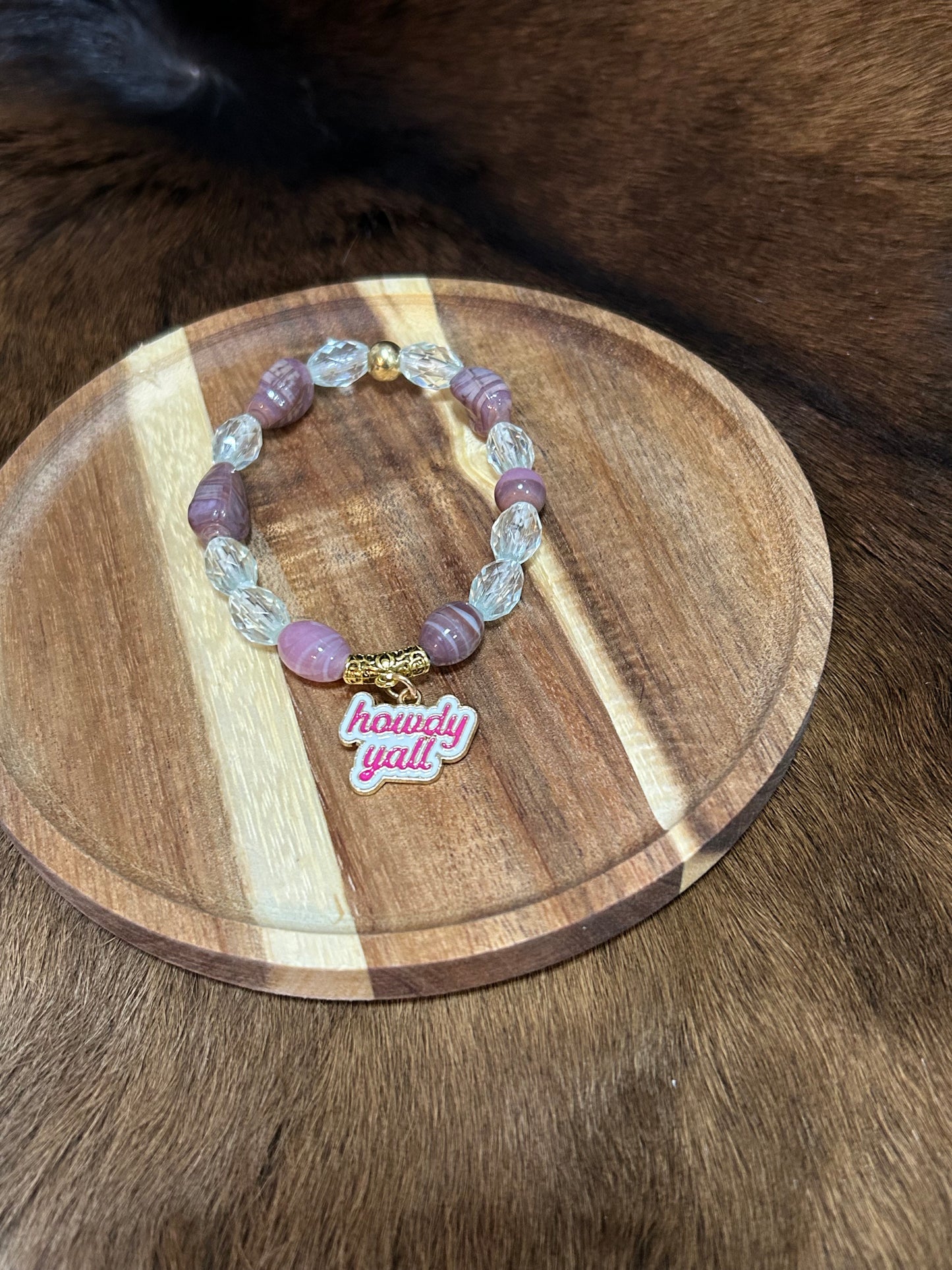 Western Stretch Beaded Bracelet Howdy Yall Charm