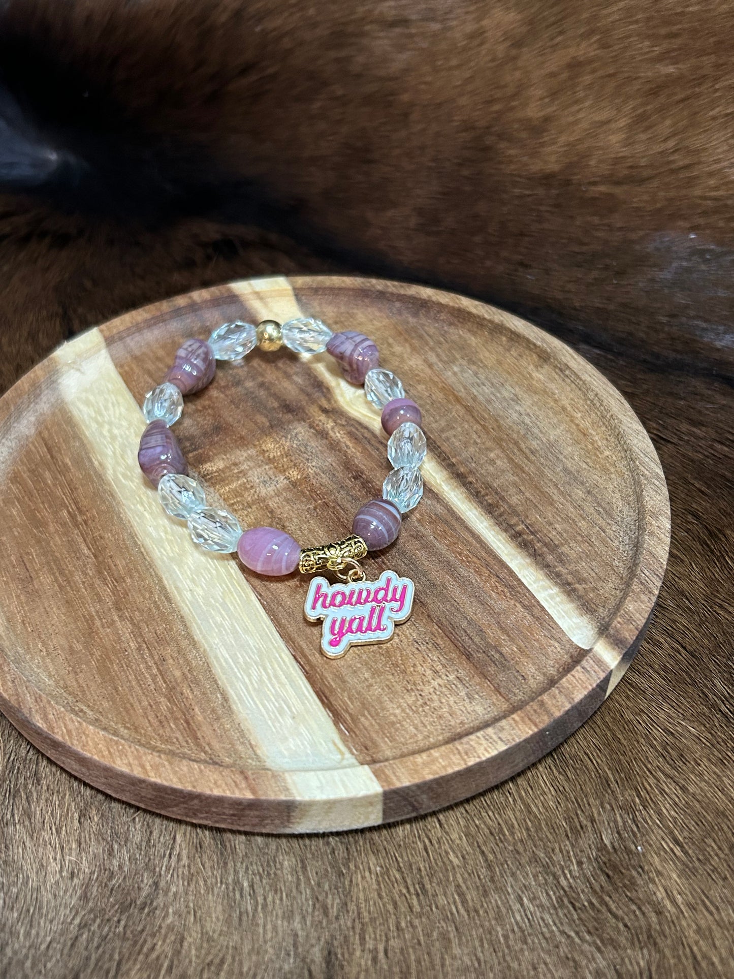 Western Stretch Beaded Bracelet Howdy Yall Charm