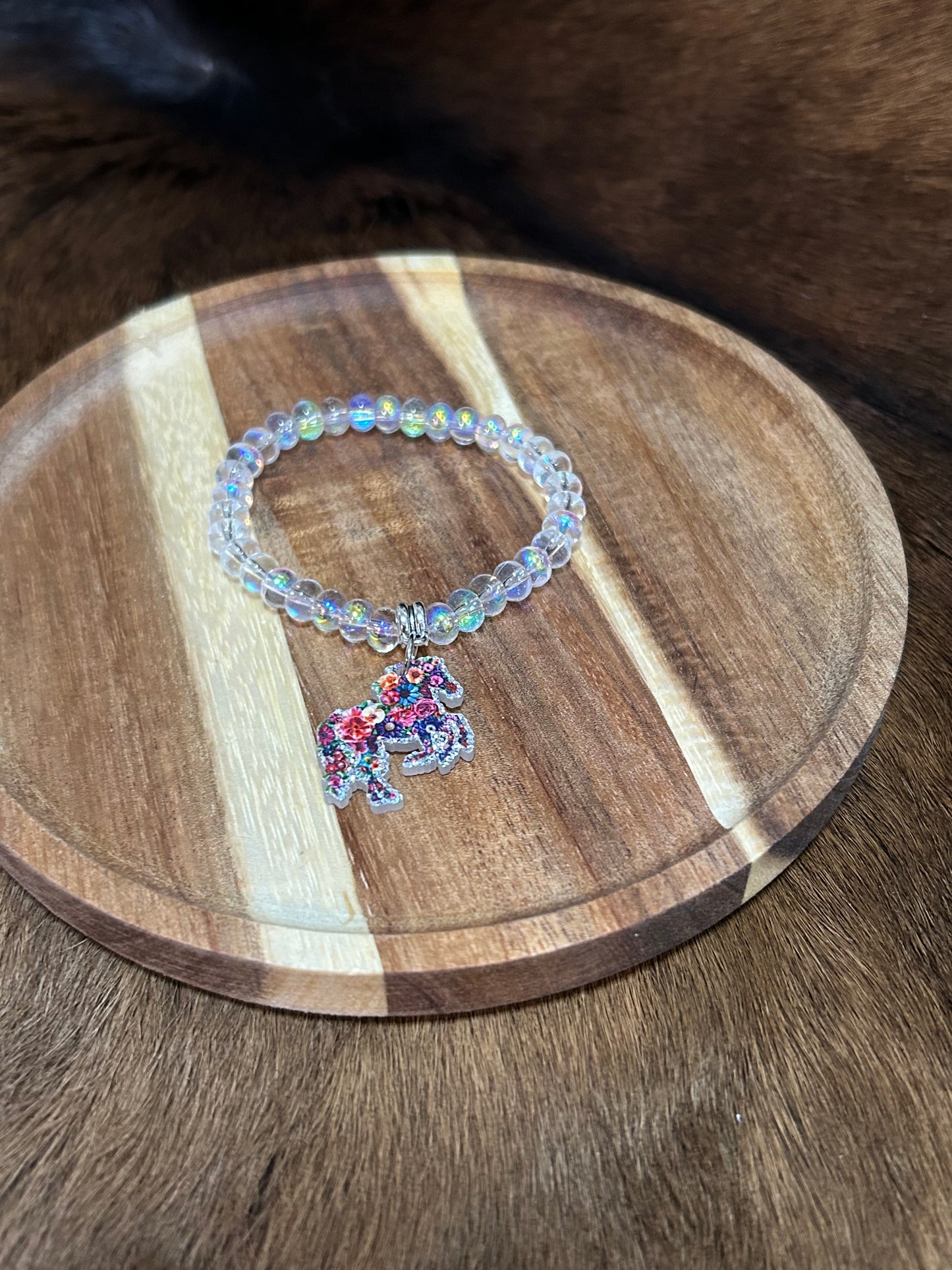 Little Girls Floresent Beads Horse Charm Bracelet