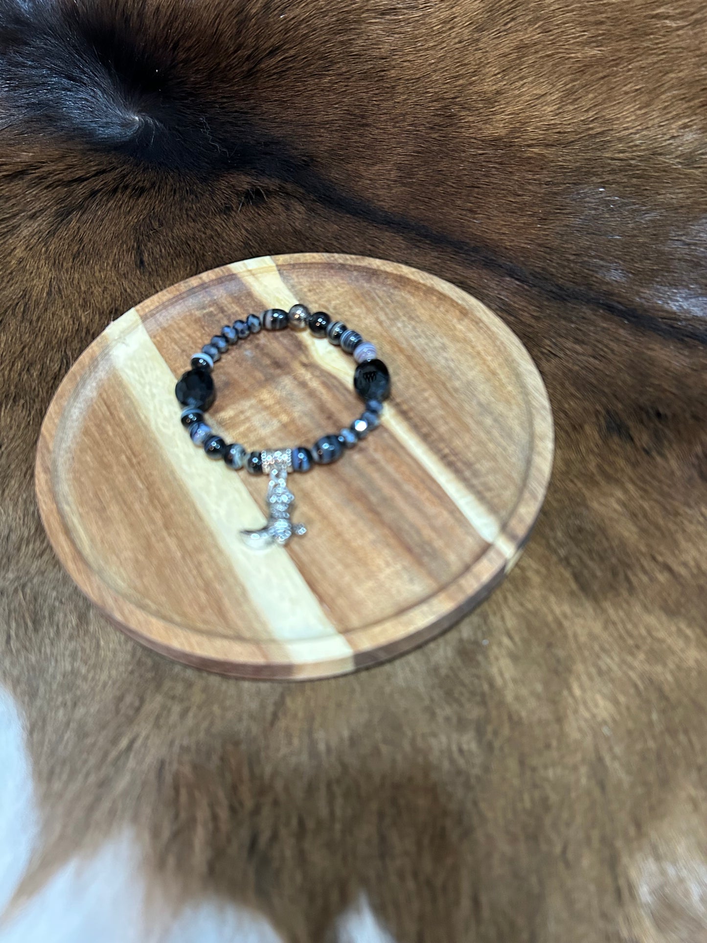 Western Stretch Bracelet Black Beads Cowboy Boot