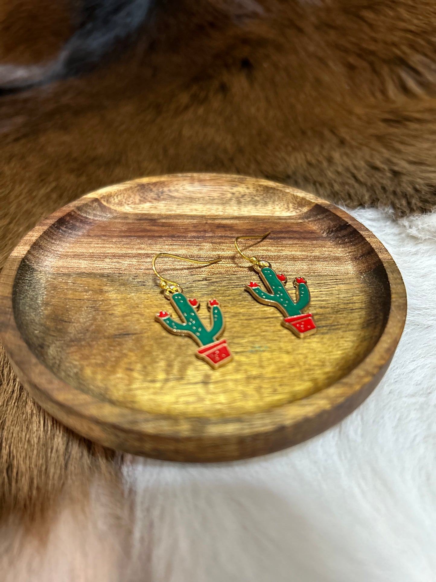 Christmas Cactus Dangle Earrings Green Re