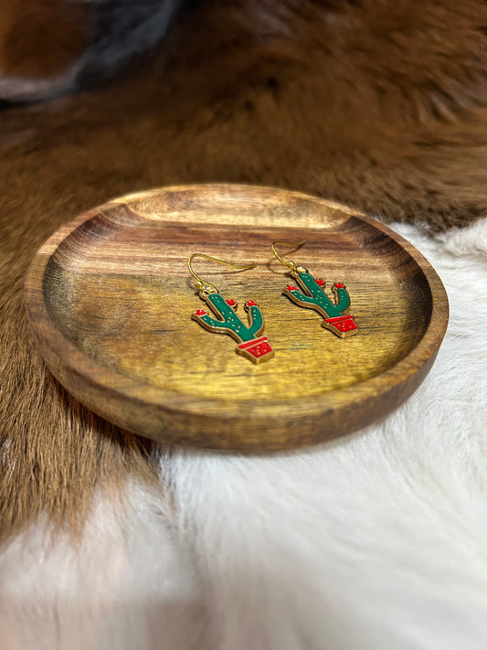 Christmas Cactus Dangle Earrings Green Re