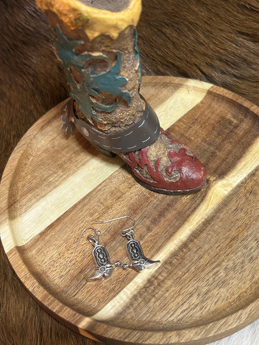 Western Cowboy Boot Silver Earrings Spurs Young Girls