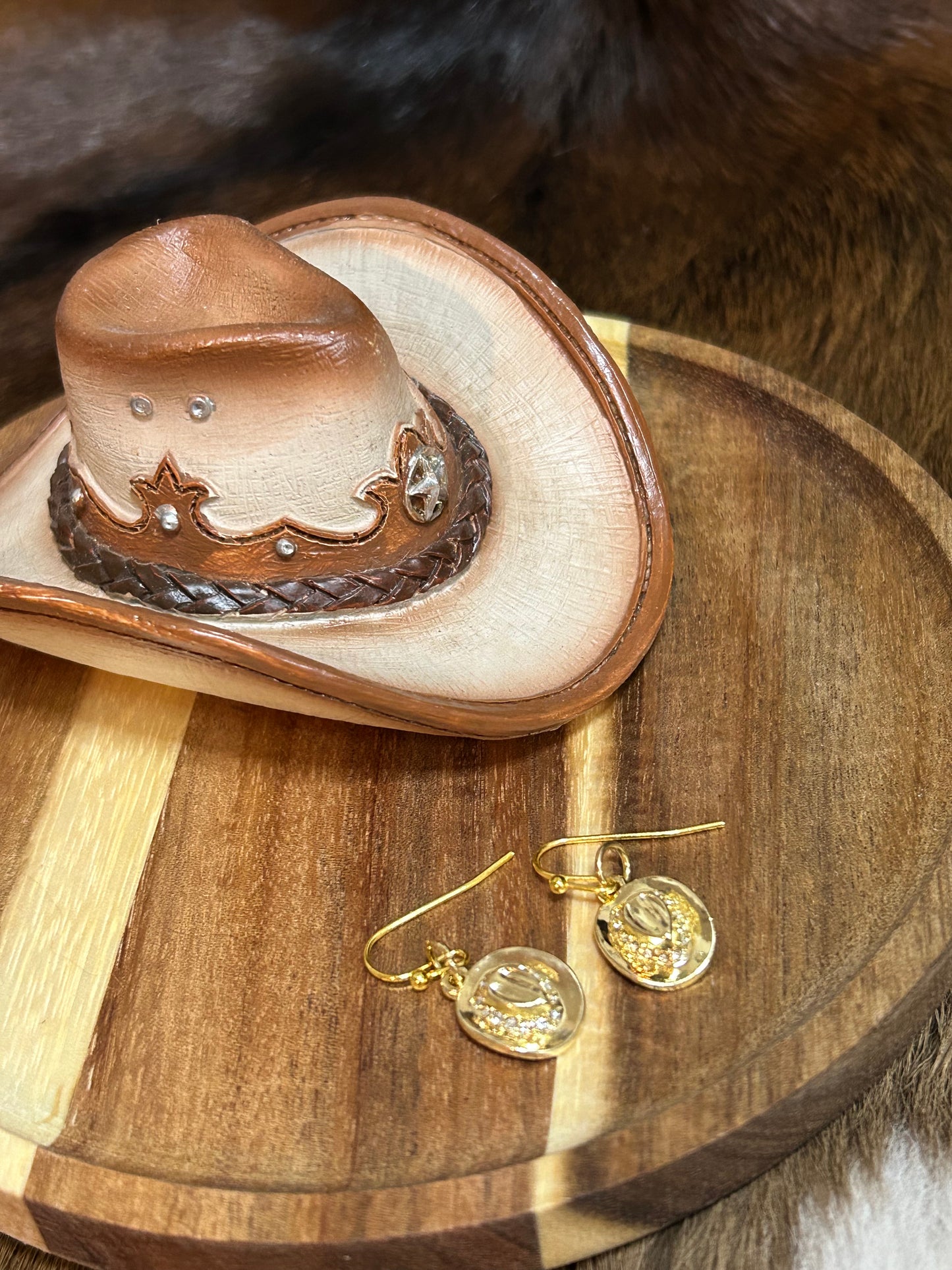 Western Gold Rhinestones Cowboy Hat Earrings