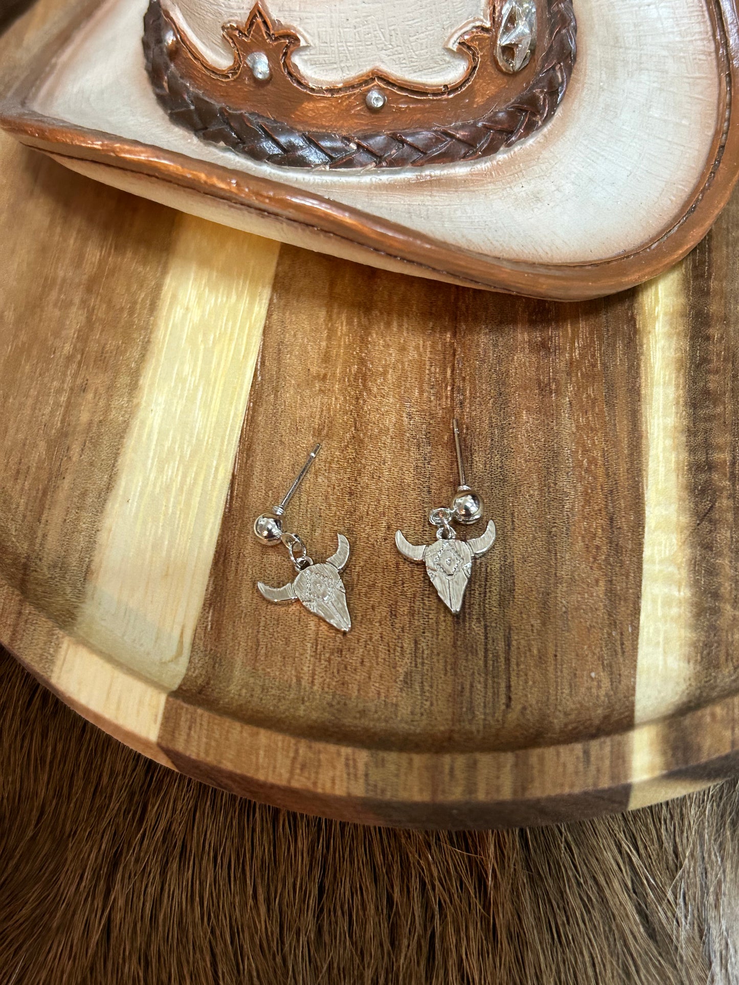 Tiny Steer Head Silver Stud Earrings Young Girls