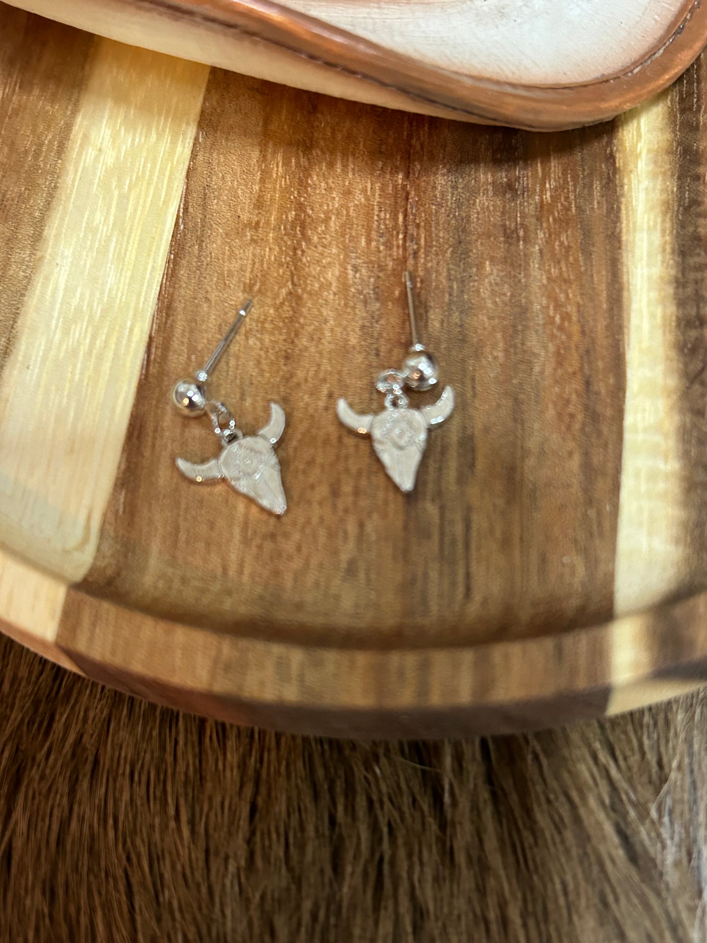 Tiny Steer Head Silver Stud Earrings Young Girls