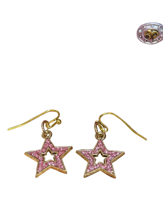Girls Western Pink Glitter Star Earrings