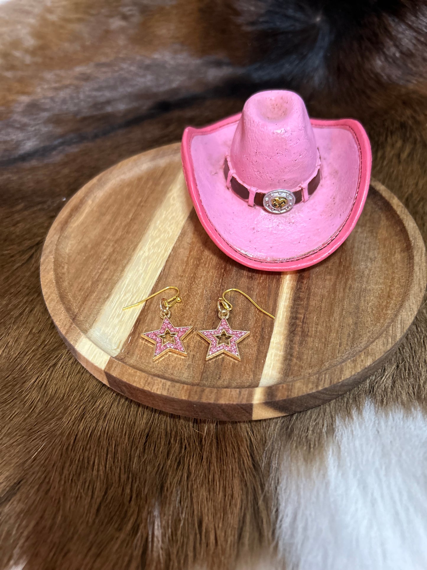 Girls Western Pink Glitter Star Earrings