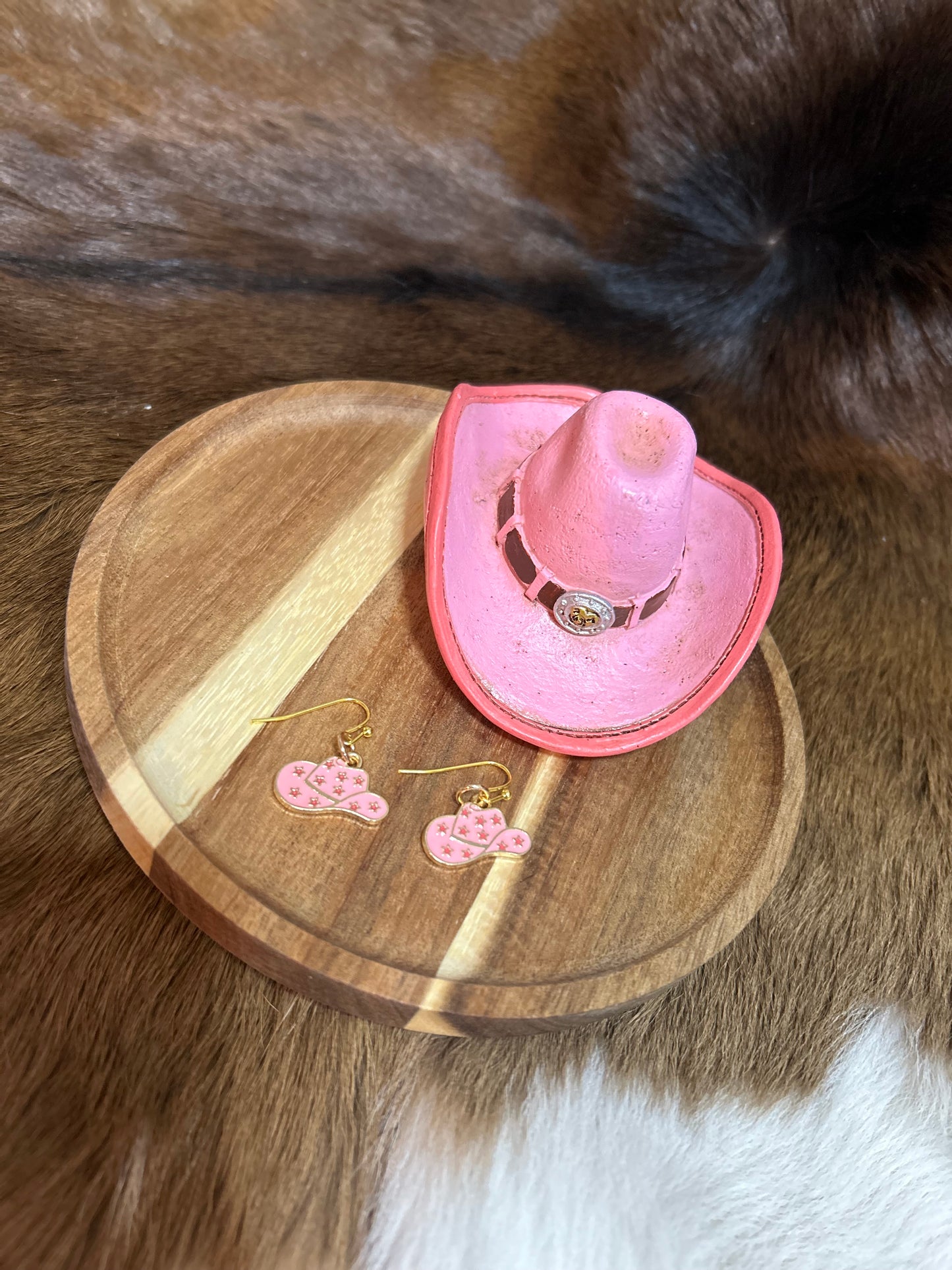 Western Cowgirl Hat Pink Red Stars Earrings Dangle
