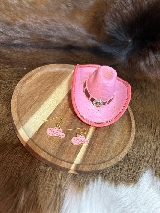 Western Cowgirl Hat Pink Red Stars Earrings Dangle