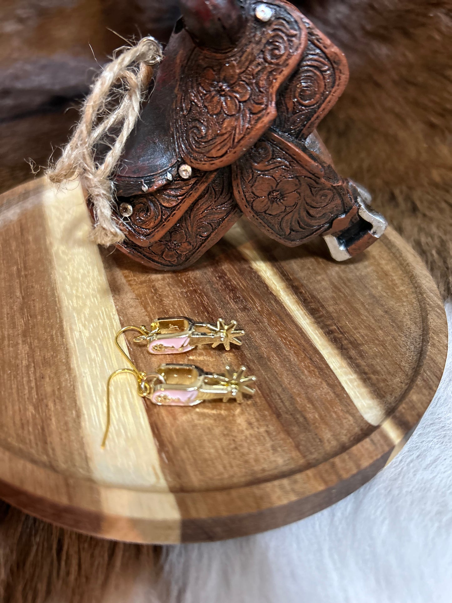 Western Pink Gold Spur Rowel Earrings