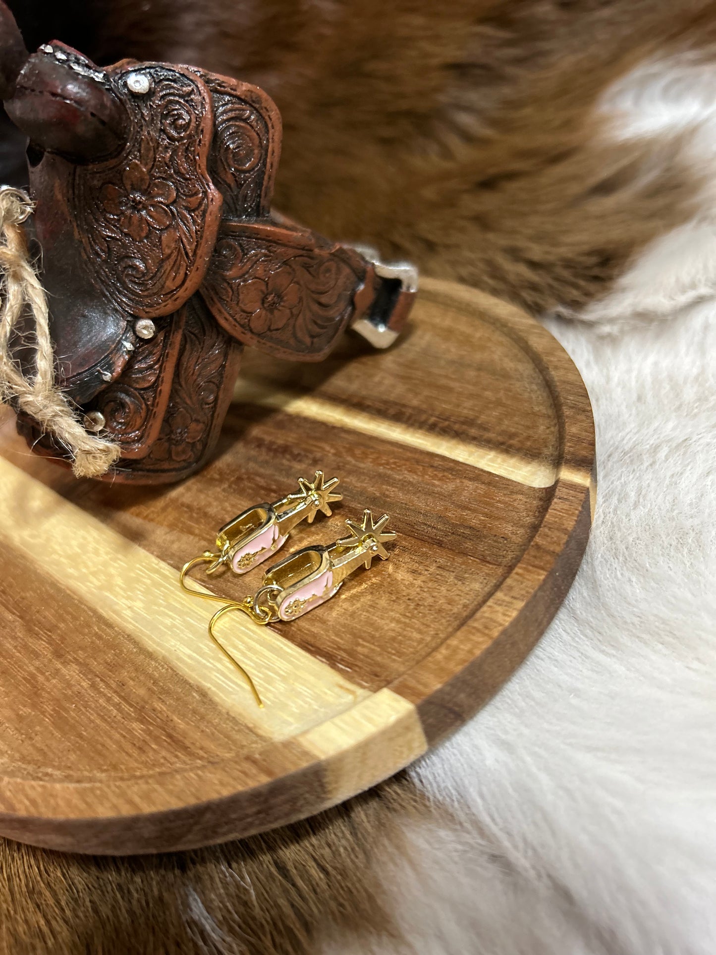 Western Pink Gold Spur Rowel Earrings