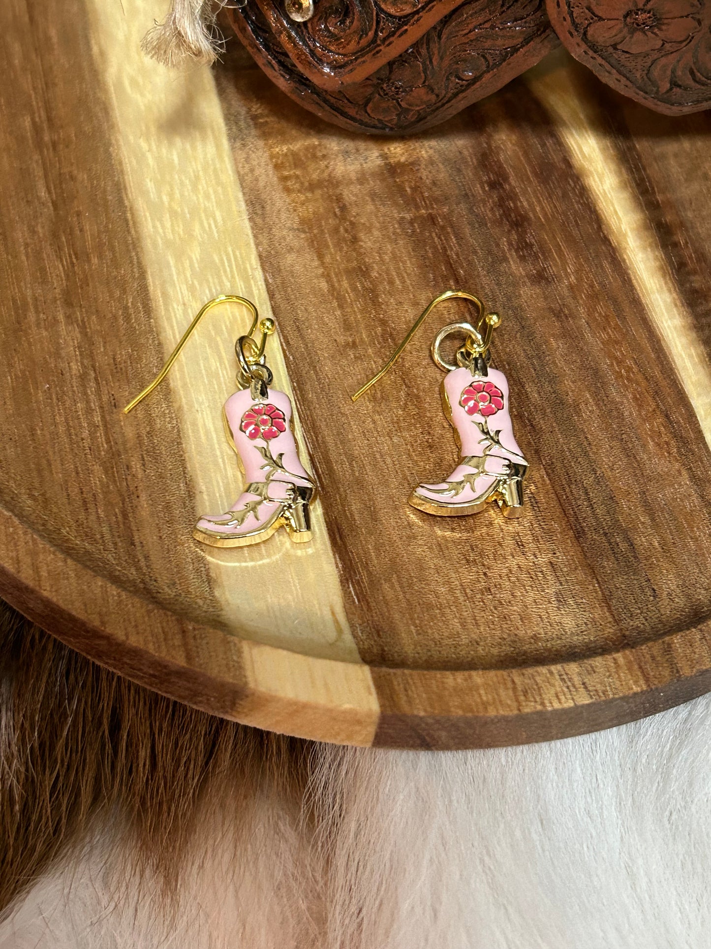 Pink Cowgirl Boot Red Rose Gold Trim