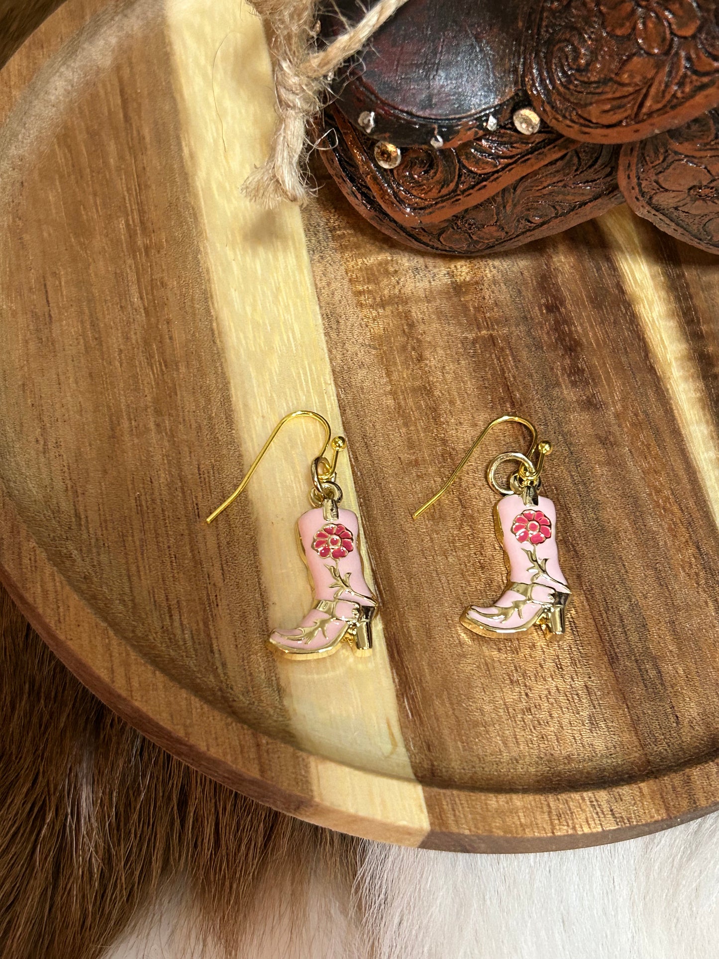 Pink Cowgirl Boot Red Rose Gold Trim