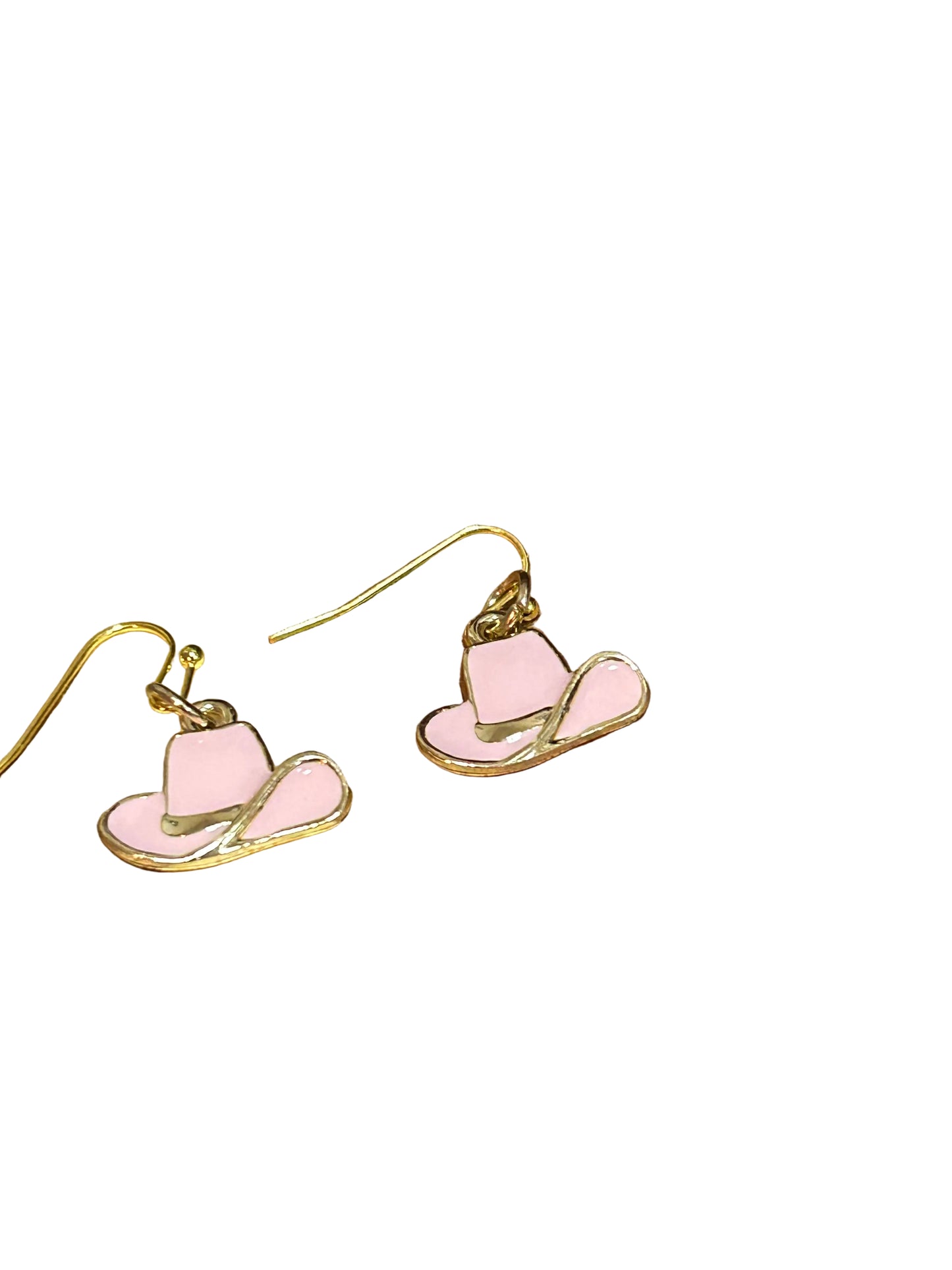 Cowgirl Western Cowboy Hat Pink Gold Dangle Earrings