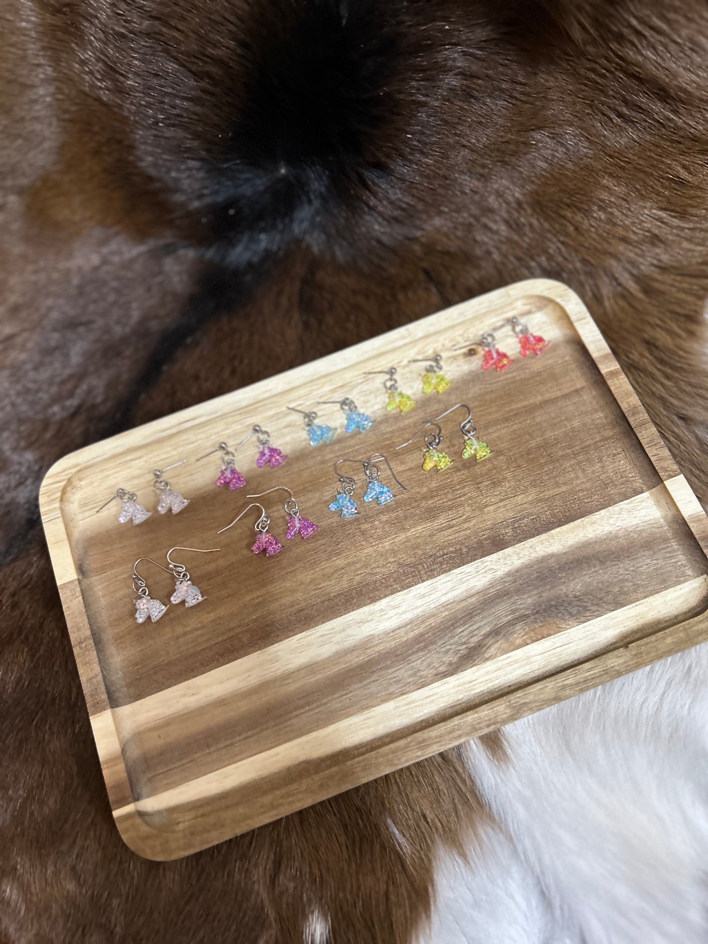 Girls Horse Head Earrings Glittery